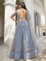 Light Blue Gray Butterfly Net Lehenga Choli